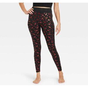 Wondershop Women's Foil Print Santa Hats Seamless Fleece Lined Leggings L/XL